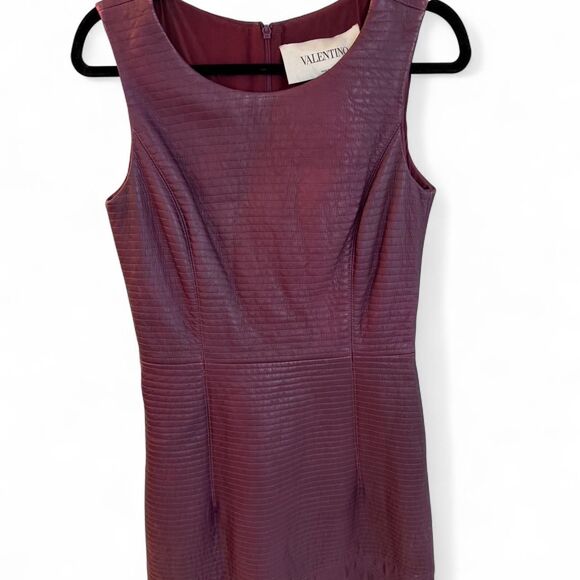 Valentino Women's Burgundy Leather Quilted Dress - Picture 1 of 7